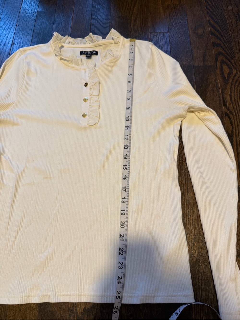 J. Crew Cream Ribbed Top with Black Logo Tag - Picture 5 of 6